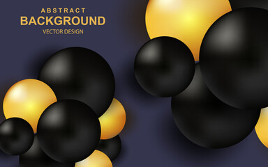 Aufkleber - Colorful abstract background with realistic 3d balls. Luxury composition with black and gold shiny spheres. Modern design vector illustration. Art realism, dynamic wallpaper with 3d geometric shapes.
