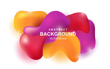 Poster - Colorful abstract background with realistic 3d objects. Bright red, orange and purple glossy elements. Modern liquid design vector illustration. Art realism, dynamic wallpaper with 3d geometric shapes