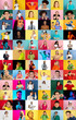 © master1305 - Collage of faces of 45 emotional people on multicolored backgrounds. Expressive male and female models, multiethnic. Human emotions, facial expression concept. Cheerful, winner, kindly, successful