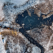 Aerial View Over The Frozen Pond
