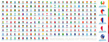 Maps Of The World With Pin Flags Of 228 Countries.