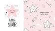 © Colorlife - Seamless childish pattern with little  star in pink sky. Cute vector texture for kids bedding, fabric, wallpaper, wrapping paper, textile, t-shirt print