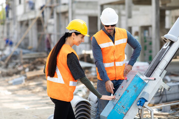 Wall Mural - Professional Mechanical Engineer team Working on construction site.  Home building Project quality Inspection