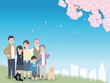 © SENRYU - 三世代家族　お花見　桜を眺める　風景　イラスト素材