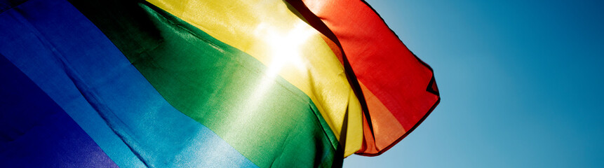 rainbow flag waving on the sky, web banner
