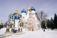 Trinity Monastery Of The Christian St. Sergius Cathedral Of The Assumption In Winter Snow, UNESCO World Heritage Site, Sergiev Posad, Moscow Area, Russia, Europe