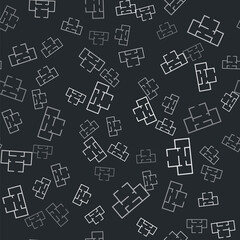 Grey House plan icon isolated seamless pattern on black background. Vector.