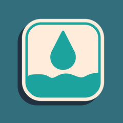 Green Water drop icon isolated on green background. Long shadow style. Vector.