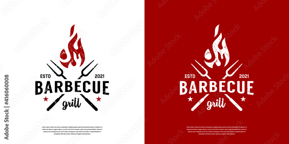 Vintage Retro BBQ Grill, Barbecue, Barbeque Label Stamp Logo design ...
