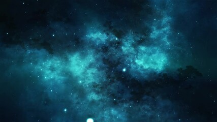 traveling through the stars and nebulae in a blue universe