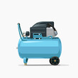 blue air compressor side view on white