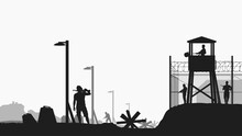 Military Base Black Color Silhouette On White