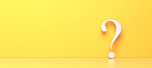 White Question Mark On Yellow Background With Empty Copy Space On Left Side, FAQ Concept. 3D Rendering