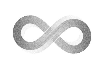 dotwork infinity symbol pattern vector background. sand grain effect. black noise stipple dots. abst