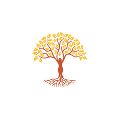 elegant and modern yoga tree design with a beautiful human pose in the middle of the tree