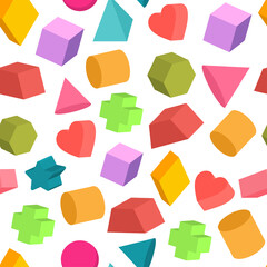 Geometric shapes vector cartoon seamless pattern on a white background.