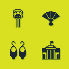 Poster - Set Peineta, Prado museum, Earrings and Fan flamenco icon. Vector.