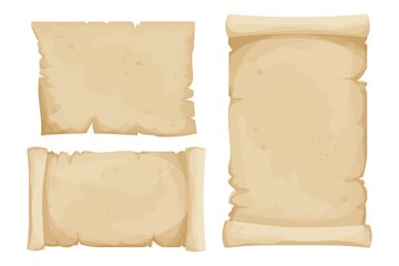 Wall Mural - set parchment, scroll papyrus, antique paper blank in cartoon style isolated on white background. fa