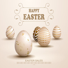 Wall Mural - Easter light beige design, set of patterned eggs