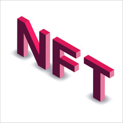 Wall Mural - isometric red text nft non fungible token isolated on white. pay for unique collectibles in games or