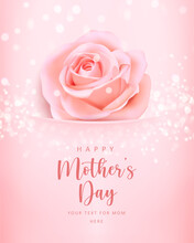 Happy Mother's Banner Day Pink Elegant Rose Flower Pearl With Shining Bokeh Background