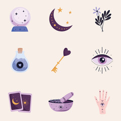 bundle of nine esoteric art set icons vector illustration design