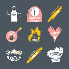 Poster - set cooking apron icon rolling pin hat chef and saucepan icons