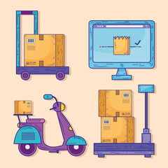 Poster - bundle of four delivery service icons vector illustration design