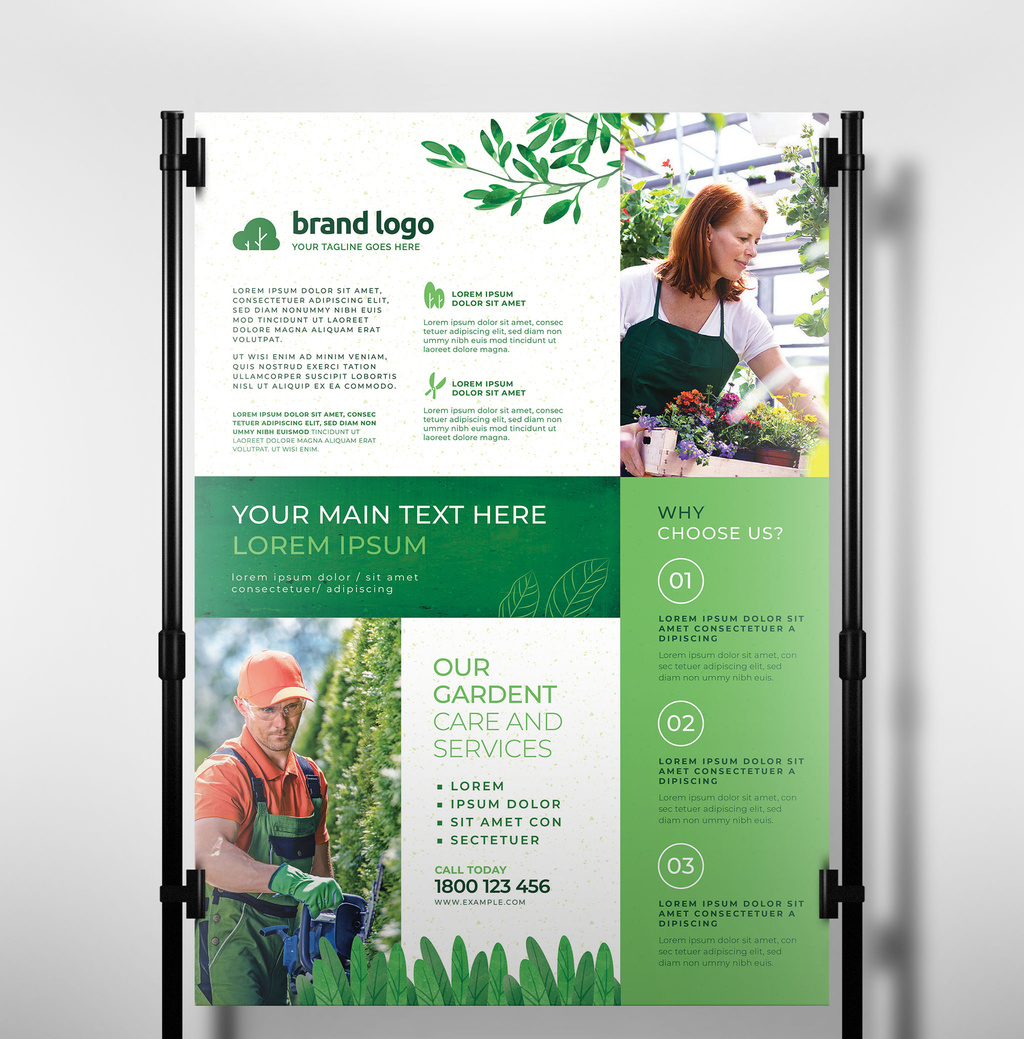 Green Gardener Gardent Care and Services Flyer Layouts Stock Template |  Adobe Stock