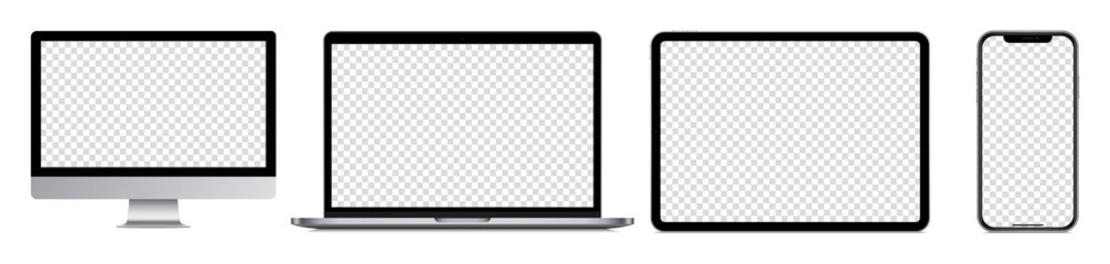 Wall Mural - realistic devices mockup set : isolated smartphone telephone, laptop computer, tablet, monoblock mon