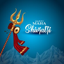Happy Maha Shivratri With Trisulam, A Hindu Festival Celebrated Of Lord Shiva Night, English Calligraphy. Vector Illustration