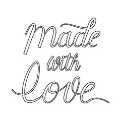 Wall Mural - Made with love calligraphy lettering for homemade or handmade stamp in vector outline