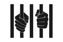 Prisoner Fists Behind Bars Or Hands Holding Prison Bars In Vector Silhouette