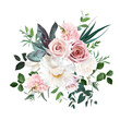 © lavendertime - Dusty pink and cream rose, peony, hydrangea flower, tropical leaves vector design wedding bouquet