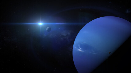 Wall Mural - planet neptune dominant space scene 3d illustration