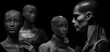 Group mannequin or dummy imitating people. Human head. Group of technology robots