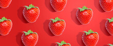 Fresh Red Strawberries Overhead View - Flat Lay