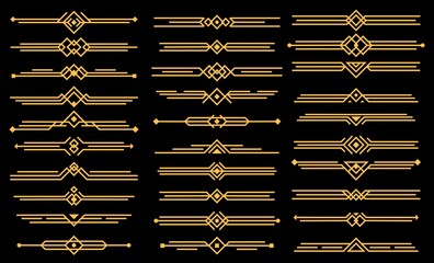 Wall Mural - art deco vector elements dividers or headers. decorative line borders or frames in geometric victori