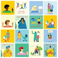 Wall Mural - International women's day.Diverse international and interracial group of standing women. For girls power concept, feminine and feminism ideas. Vector illustration.