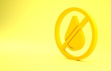 Yellow Water Drop Forbidden Icon Isolated On Yellow Background. No Water Sign. Minimalism Concept. 3d Illustration 3D Render