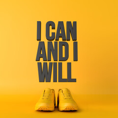 Wall Mural - I can and I will motivational workout fitness phrase, 3d Rendering