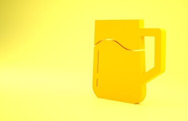 Sticker - Yellow Wooden beer mug icon isolated on yellow background. Minimalism concept. 3d illustration 3D render