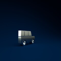 Sticker - Silver Car icon isolated on blue background. Front view. Minimalism concept. 3d illustration 3D render