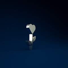 Wall Mural - Silver Heart shape in a flower icon isolated on blue background. Minimalism concept. 3d illustration 3D render