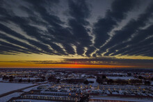 Amazing Clouds And A Sundog Effect On The Horizon As A Drone Captures A Photo Of A Sunset.