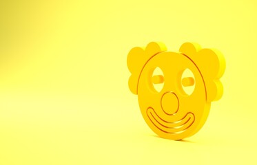 Sticker - Yellow Clown head icon isolated on yellow background. Minimalism concept. 3d illustration 3D render