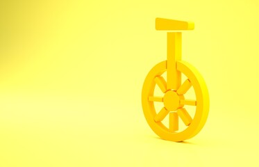 Sticker - Yellow Unicycle or one wheel bicycle icon isolated on yellow background. Monowheel bicycle. Minimalism concept. 3d illustration 3D render