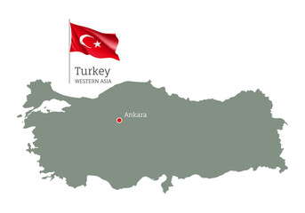 Silhouette of Turkey country map. Highly detailed editable map of Turkey with national flag and Ankara capital, Western Asia country territory borders vector illustration on white background