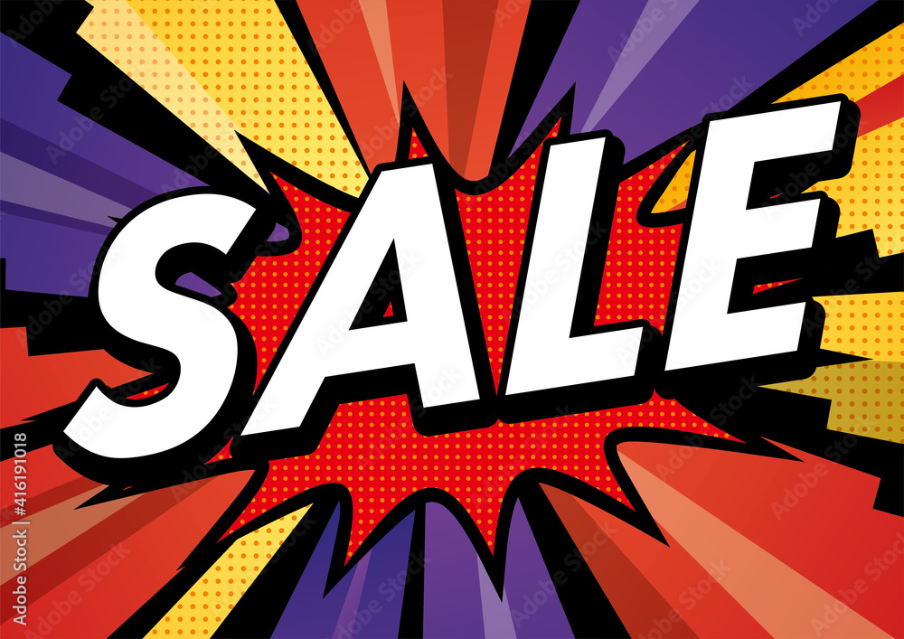 広告バナーsaleセール英字放射線集中線と吹き出しの背景バックグラウンド アメコミ漫画コミック Behang