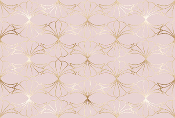 Art deco seamless pattern with gold decorative flowers shapes.